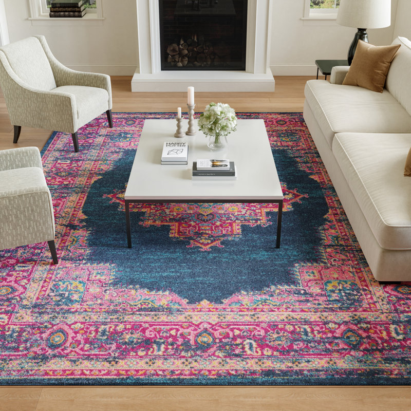Mercury Row® Abbate Oriental Navy Blue/Pink Area Rug & Reviews